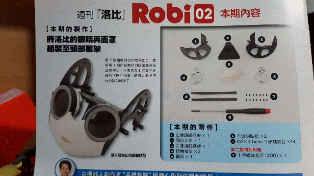 週刊「洛比」Robi 02 本期內容(將洛比的眼睛與面罩組裝至頭部框架).gif