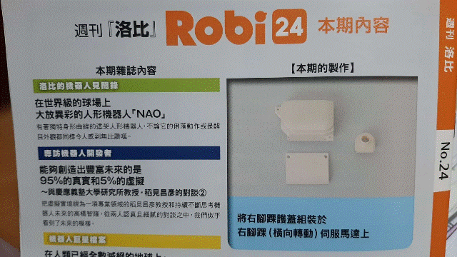 週刊「洛比」Robi 24 本期內容(將右腳踝護蓋組裝於右腳踝(橫向轉動)伺服馬達上).gif